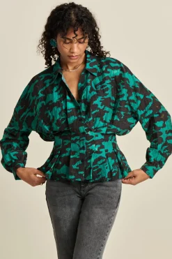POM Amsterdam BLOUSE Camo Teal Green Sale