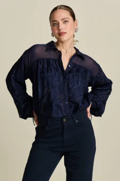 POM Amsterdam BLOUSE Jacquard Midnight Blue Best