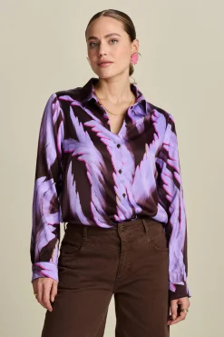 POM Amsterdam BLOUSE Mila Satin Feathers Brown Hot