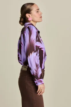 POM Amsterdam BLOUSE Mila Satin Feathers Brown Hot