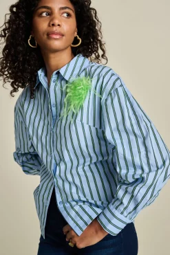 POM Amsterdam BLOUSE Striped Poplin Cloudy Blue Clearance