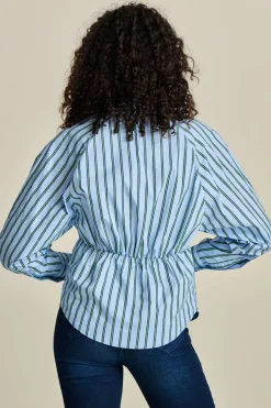 POM Amsterdam BLOUSE Striped Poplin Cloudy Blue Clearance