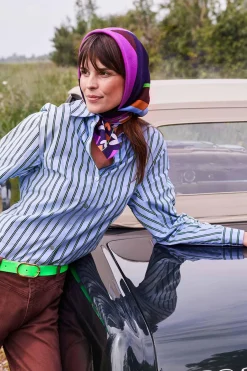 POM Amsterdam BLOUSE Striped Poplin Cloudy Blue Clearance