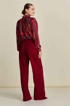 POM Amsterdam BROEK Wide Leg Burgundy Red