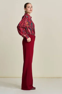 POM Amsterdam BROEK Wide Leg Burgundy Red