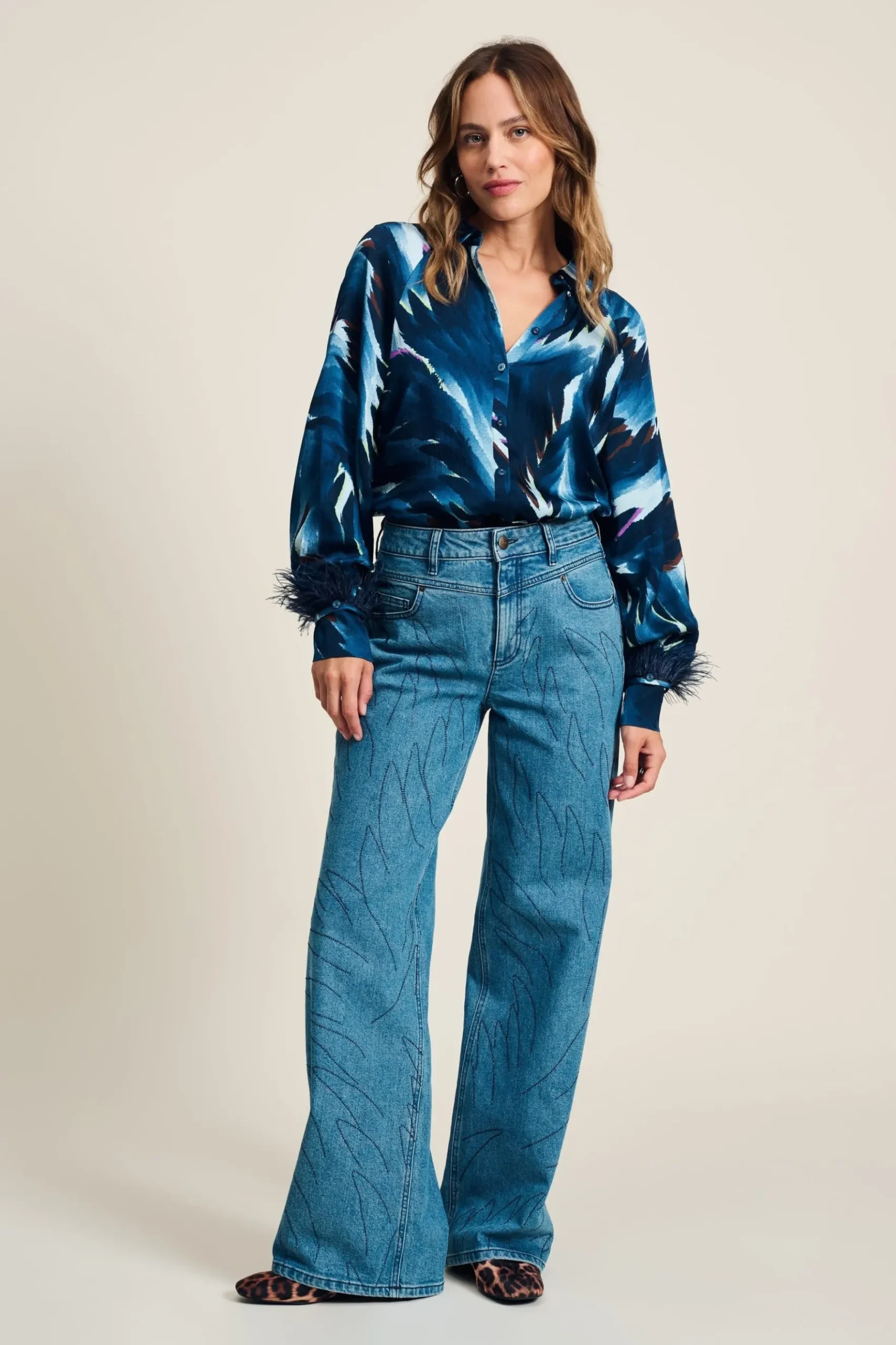 POM Amsterdam JEANS Wide Leg Denim Rhinestones