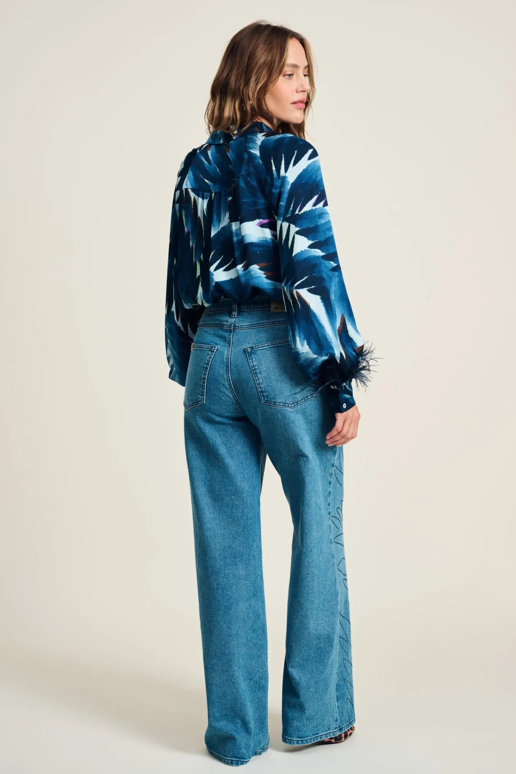 POM Amsterdam JEANS Wide Leg Denim Rhinestones