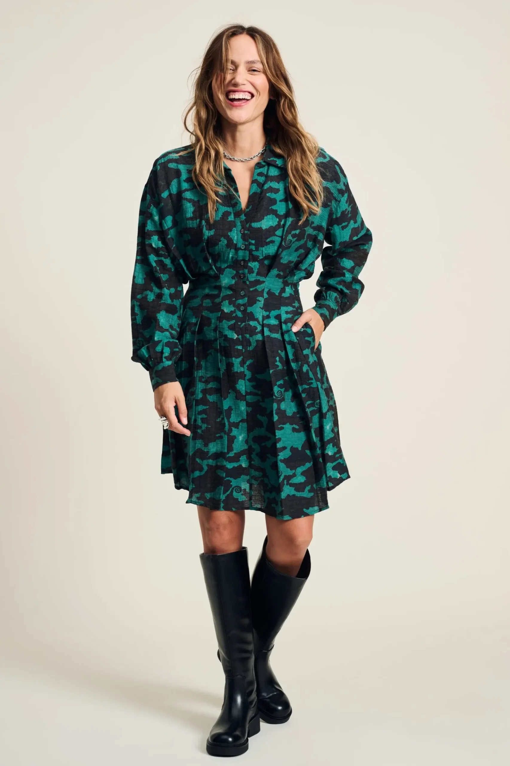 POM Amsterdam JURK Camo Teal Green Discount