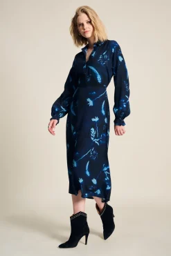 POM Amsterdam JURK Blue Feathers and Floral Best