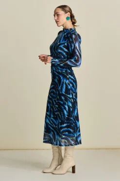 POM Amsterdam JURK Mesh Feathers Blue Outlet
